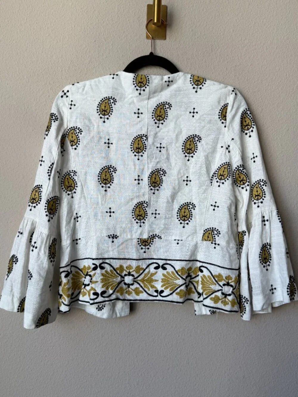 ZARA Embroidered White Yellow Black Linen Blend Matching Set